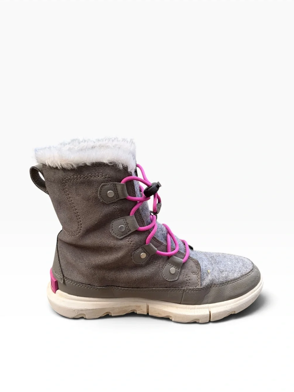 Sorel Kids Explorer Waterproof Boot Gray Pink White Size 6